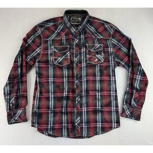 BKE Vintage Fit Shirt Long Sleeve Black Plaid Western Black Pearl Snap Men's 2XL